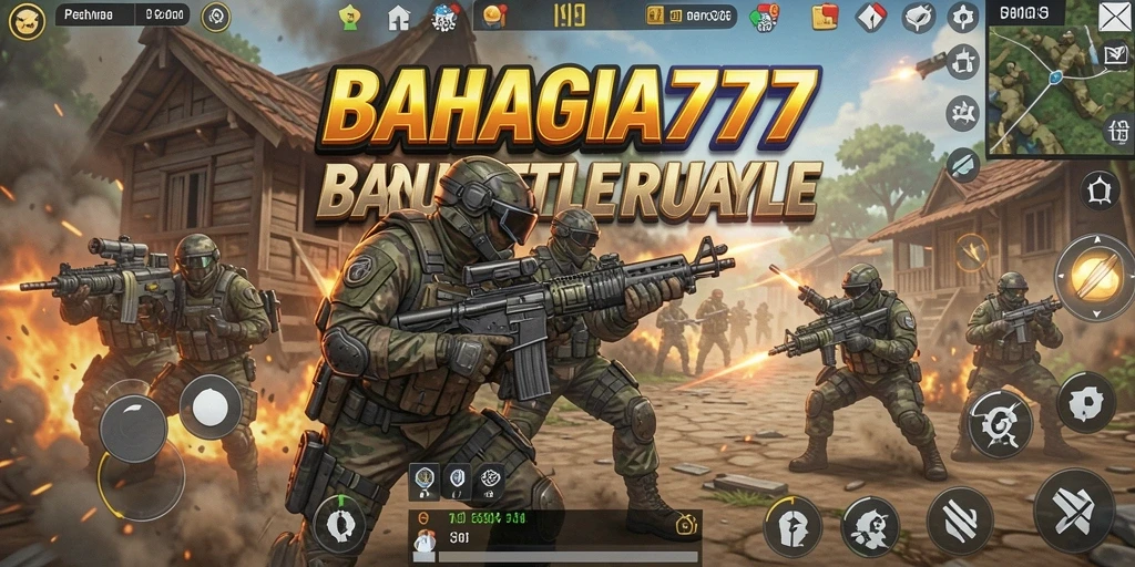 Screenshot utama BAHAGIA777 menampilkan suasana intens dalam pertempuran Battle Royale.