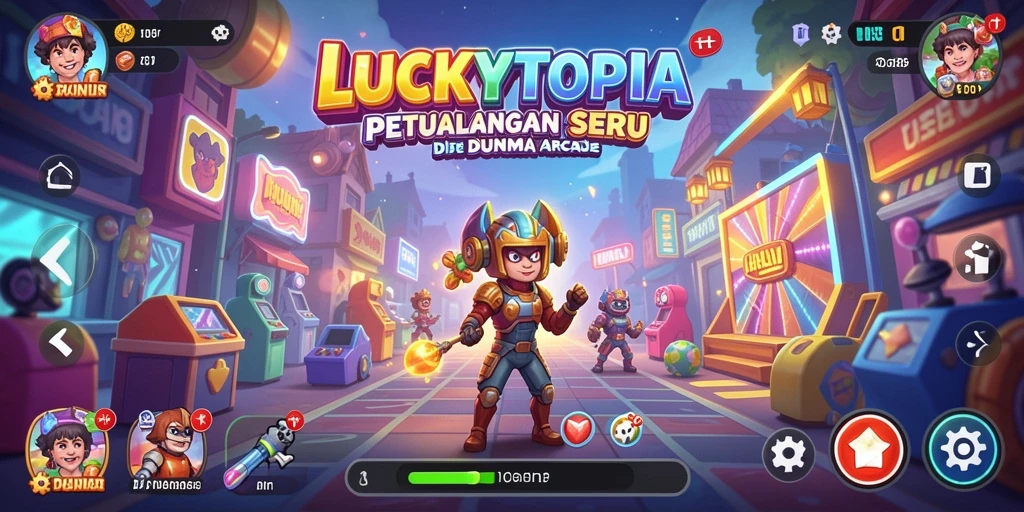 Tampilan gameplay seru di LUCKYTOPIA dengan rintangan warna-warni.