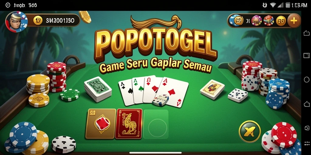 Screenshot gameplay seru POPOTOGEL dengan pemain bersaing dalam Gaple.