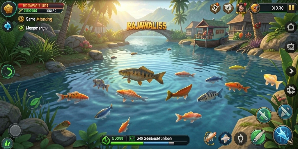 Tampilan gameplay memancing yang seru di RAJAWALI55.