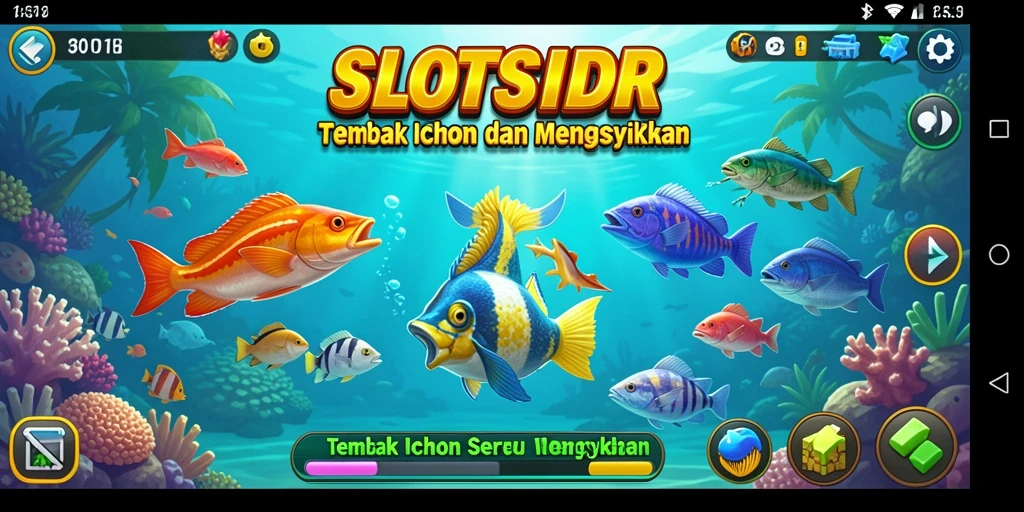 Tampilan gameplay SLOTSIDR saat menembak ikan dengan seru.